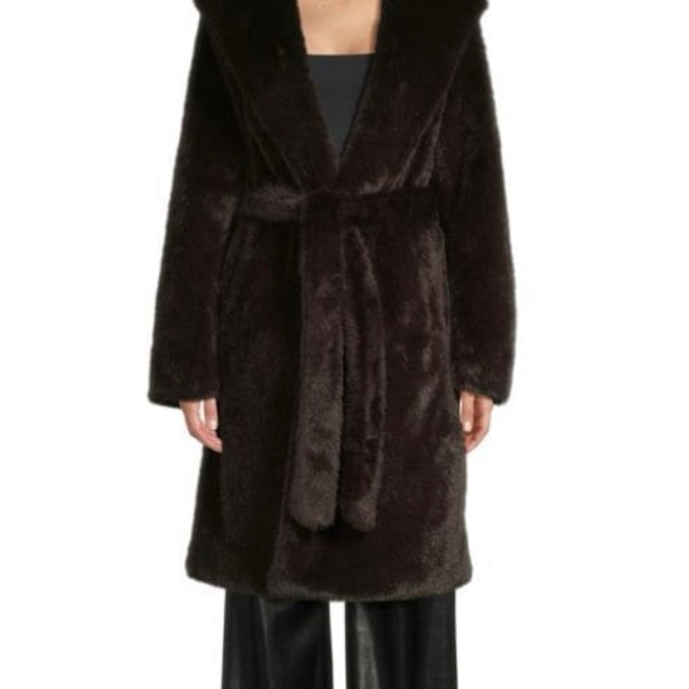 Rebecca Minkoff Brown Vegan Wrap Coat W/Hood